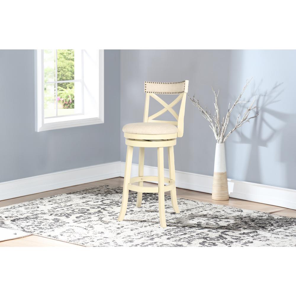 Furniture York 29" Wood Bar Stool with Fabric Seat in Ant White