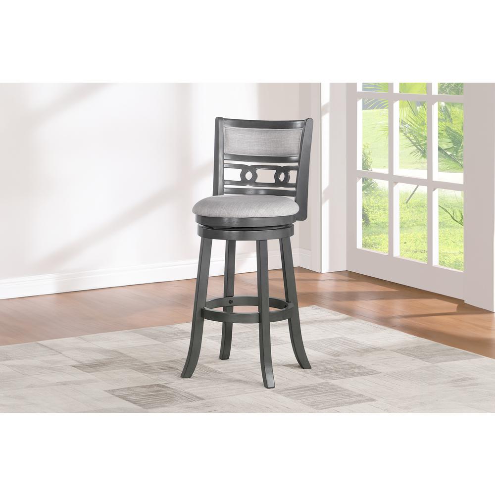 Gia 29" Solid Wood Swivel Bar Stool with Fabric Seat in Gray
