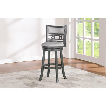 Gia 29" Solid Wood Swivel Bar Stool with Fabric Seat in Gray