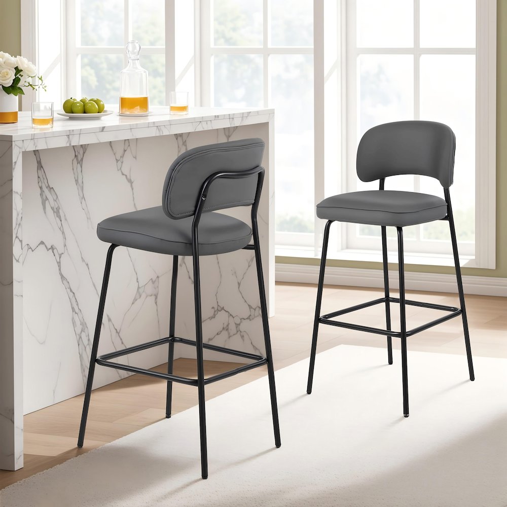 Blythe Vegan Leather Bar Chair in Gray (Set of 2)