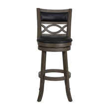 29" Wood Swivel Bar Stool, Black PU Seat, Reinforced Footrest, Anti-Gray