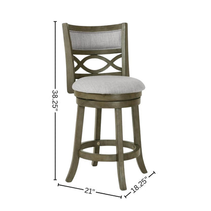 24-Inch Solid Wood Counter Stool 360 Swivel Fabric Seat Ant Gray