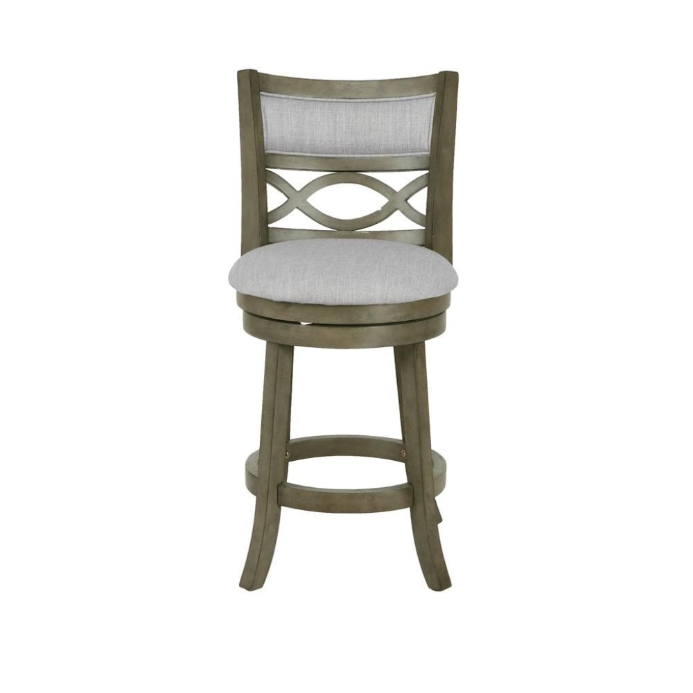 24-Inch Solid Wood Counter Stool 360 Swivel Fabric Seat Ant Gray