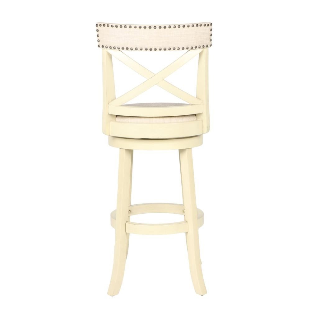 29-Inch Wood Bar Stool 360 Swivel Fabric Ant White