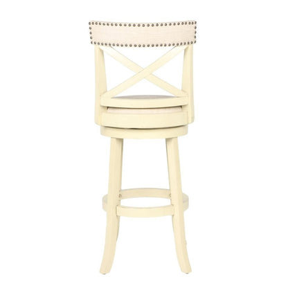 29-Inch Wood Bar Stool 360 Swivel Fabric Ant White