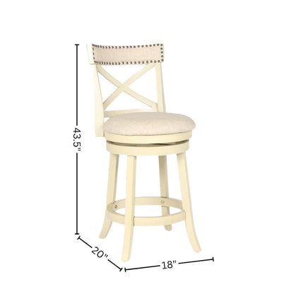 24-Inch Wood Counter Stool 360 Swivel Fabric Seat Ant White