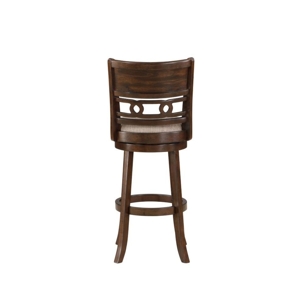 Brown Solid Wood 29" Swivel Bar Stool, Fabric Seat, Sleek Design