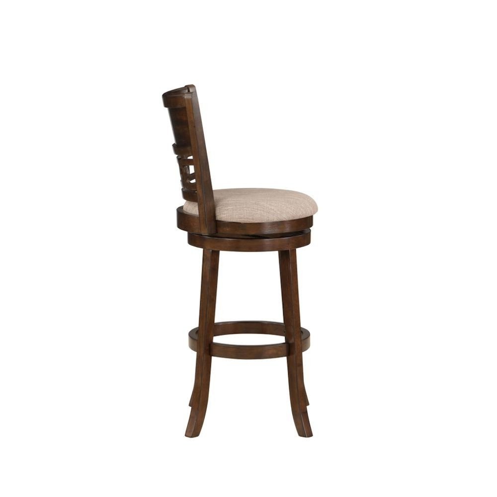 Brown Solid Wood 29" Swivel Bar Stool, Fabric Seat, Sleek Design