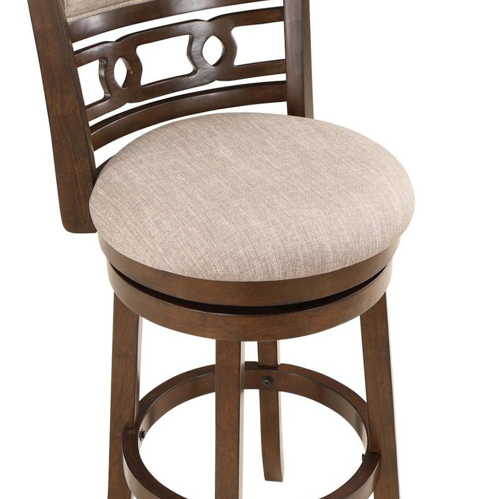 Brown Solid Wood 29" Swivel Bar Stool, Fabric Seat, Sleek Design