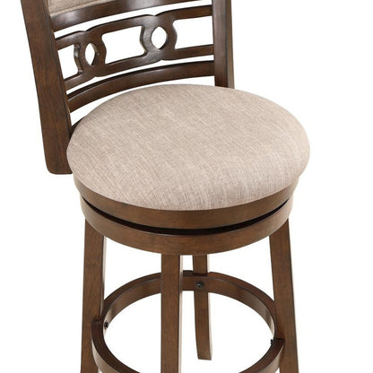 Brown Solid Wood 29" Swivel Bar Stool, Fabric Seat, Sleek Design