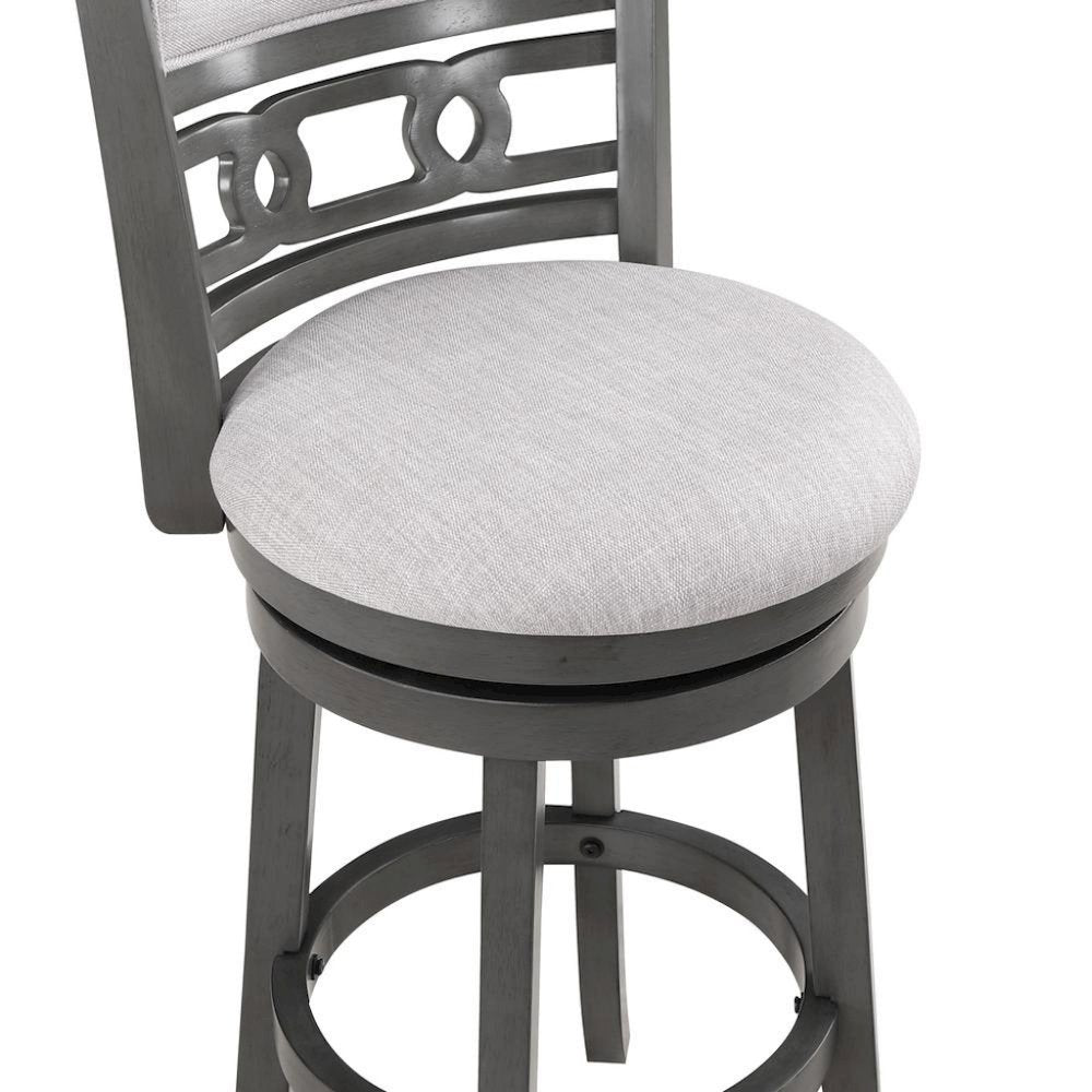 29" Solid Wood Swivel Bar Stool, Gray Fabric Seat, Sleek Design