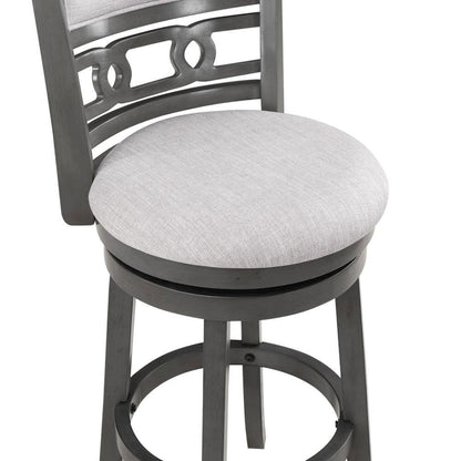 29" Solid Wood Swivel Bar Stool, Gray Fabric Seat, Sleek Design