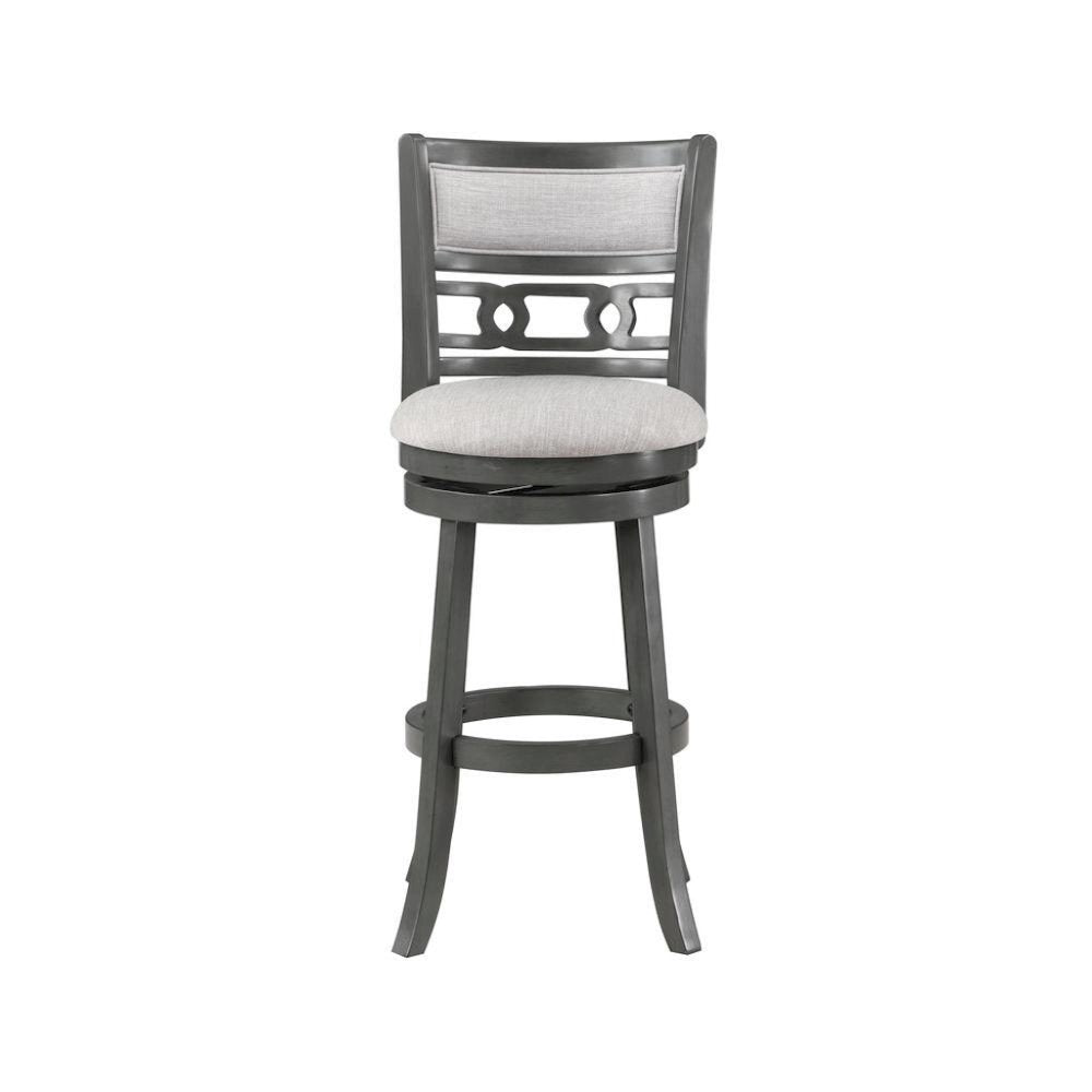 29" Solid Wood Swivel Bar Stool, Gray Fabric Seat, Sleek Design