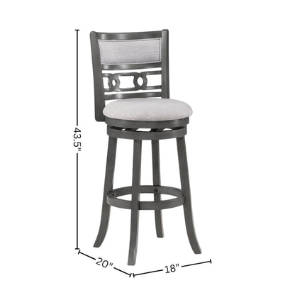 29" Solid Wood Swivel Bar Stool, Gray Fabric Seat, Sleek Design