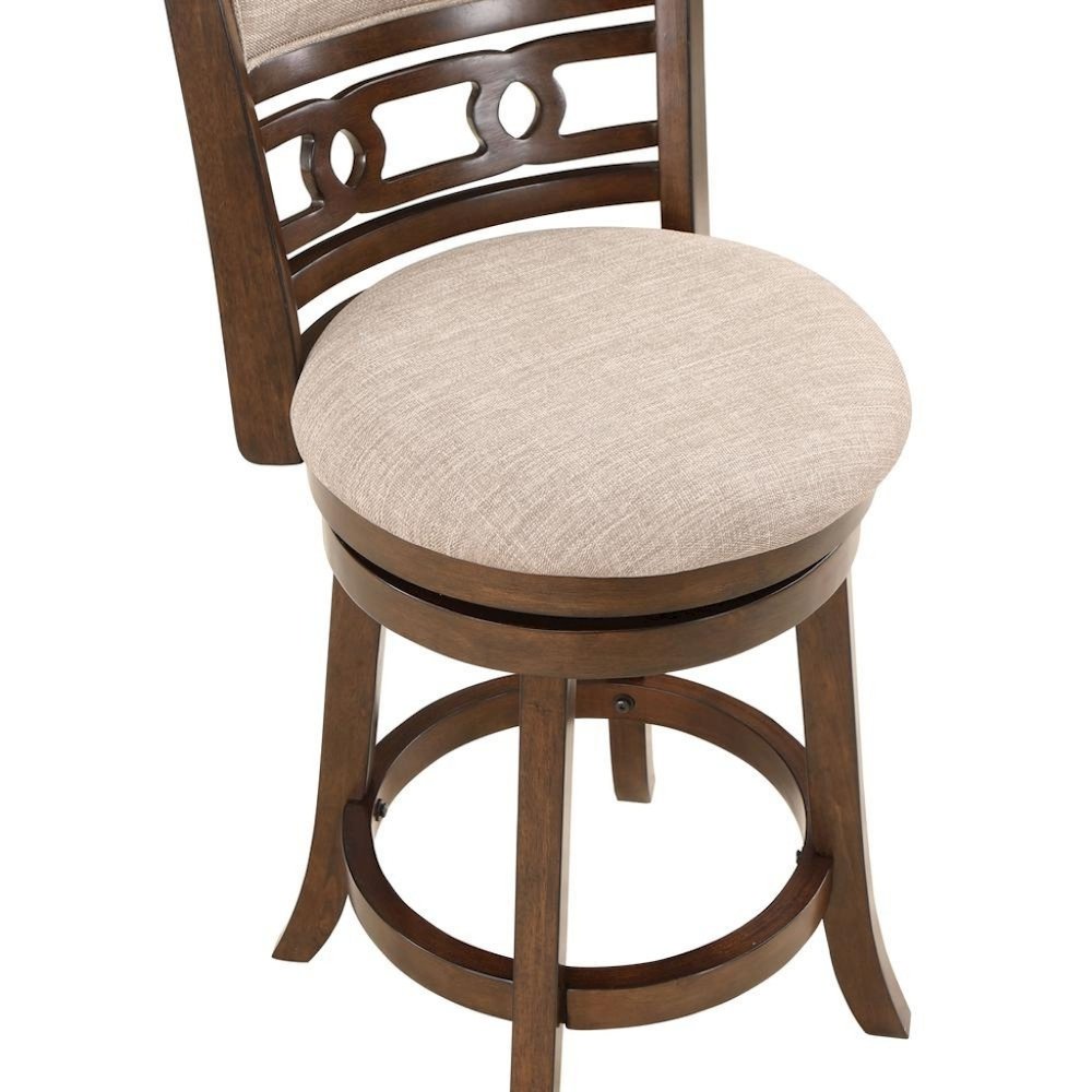 24-Inch Wood Swivel Counter Stool Cherry Brown Fabric