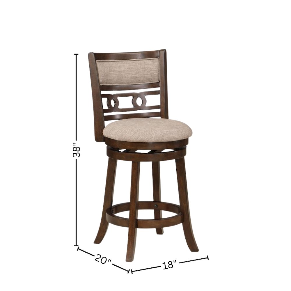 24-Inch Wood Swivel Counter Stool Cherry Brown Fabric