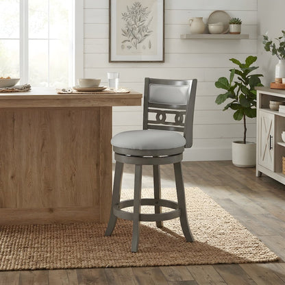 Solid Wood Swivel Counter Stool with Fabric Seat for Kitchen Island, Gray