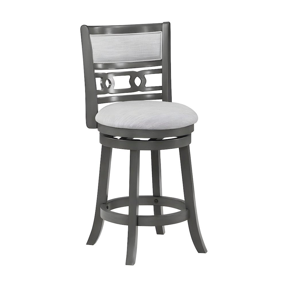 Solid Wood Swivel Counter Stool with Fabric Seat for Kitchen Island, Gray