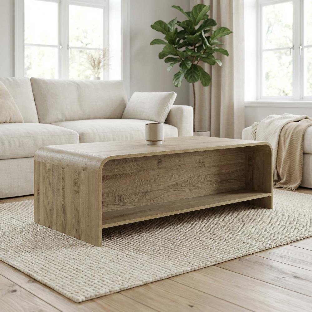 Authentic Wood Rectangular Coffee Table with Sturdy Frame and Smooth Finish