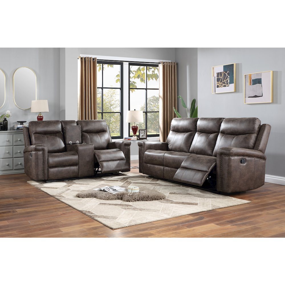 Quade 2-Piece Fabric Upholstered Manual Sofa And Loveseat Set, Mocha Brown