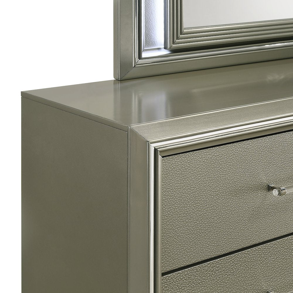 Lumina Wood 6-Drawer Dresser with Mirror in Silver