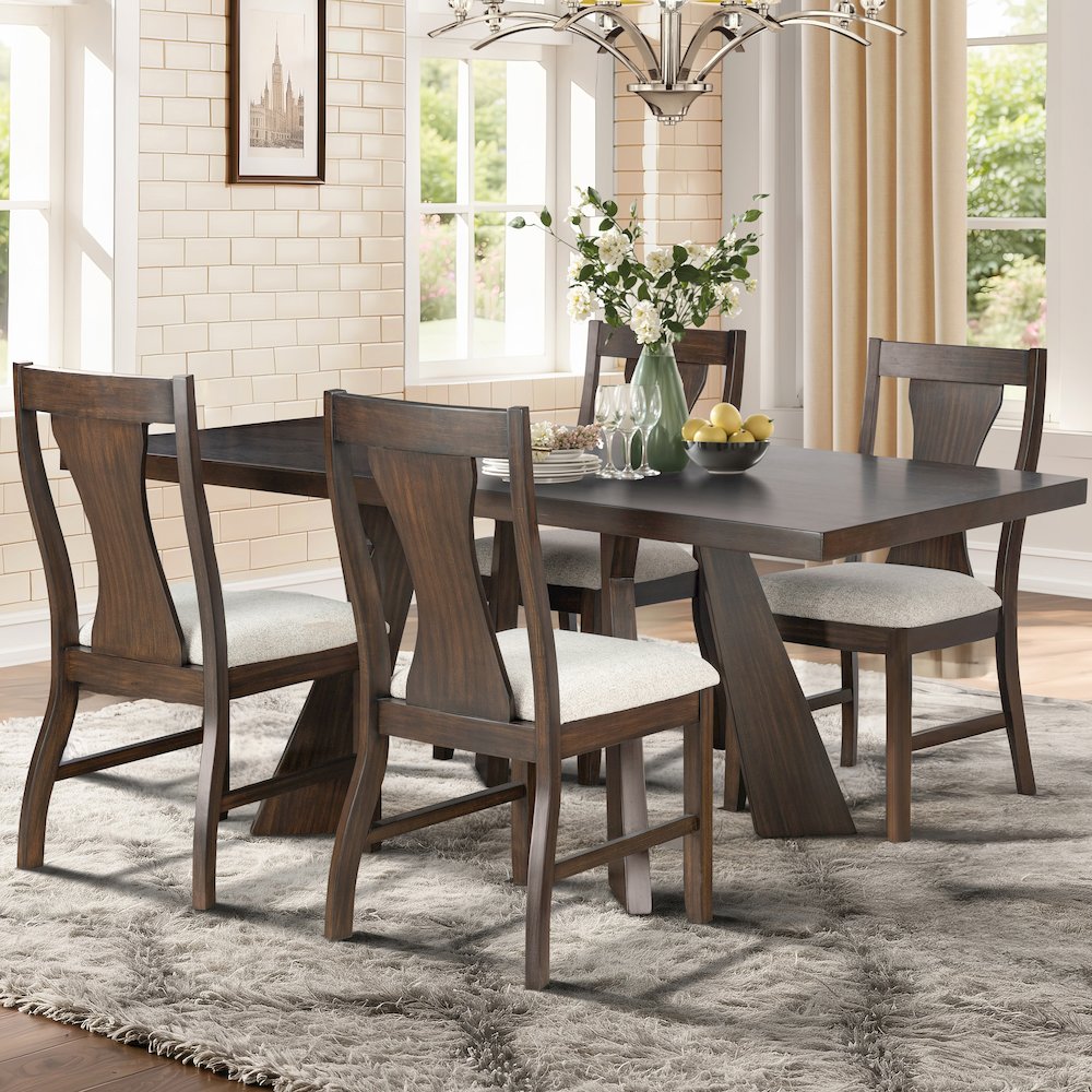 Chestnut Ridge 5-Piece Wood Dining Table Set in Brown
