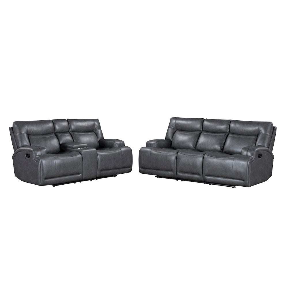 Titan 2-Piece Faux Leather Manual Living Room Set, Gray