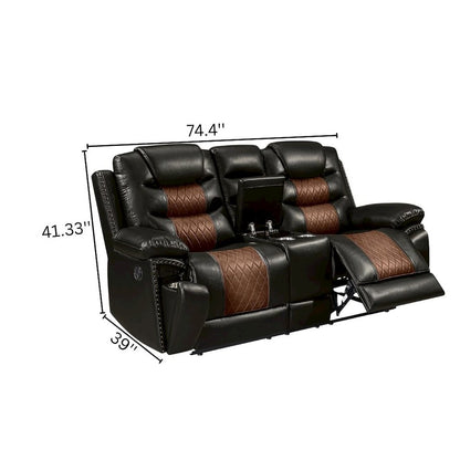 Brown Faux Leather Loveseat Recliner Sofa With Cup Holders And Manual Comfort