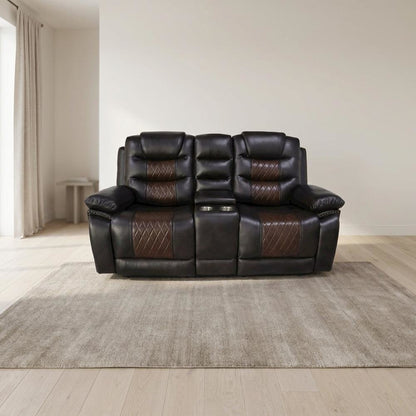 Upholstered Console Loveseat with Power Reclining for Living Room, Brown