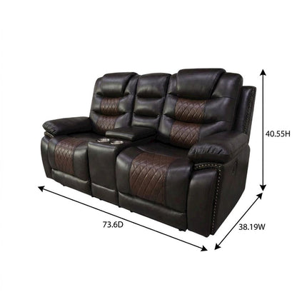 Upholstered Console Loveseat with Power Reclining for Living Room, Brown