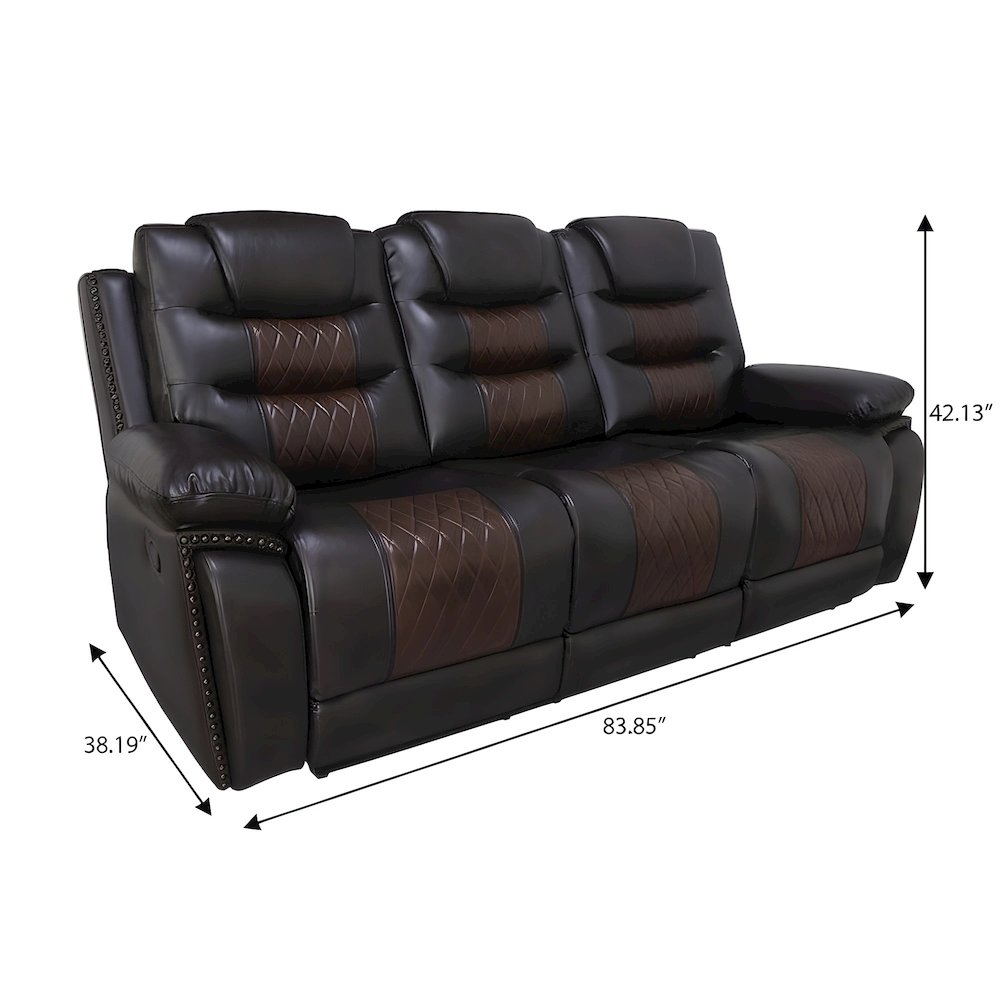 Faux Leather Power Reclining Sofa with Wooden Frame for Living Room, Brown