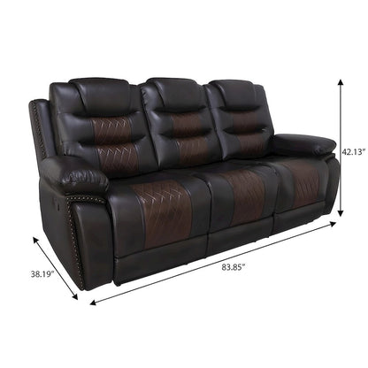Faux Leather Power Reclining Sofa with Wooden Frame for Living Room, Brown