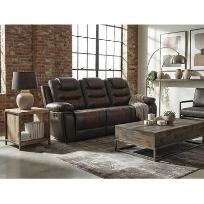 Faux Leather Power Reclining Sofa with Wooden Frame for Living Room, Brown