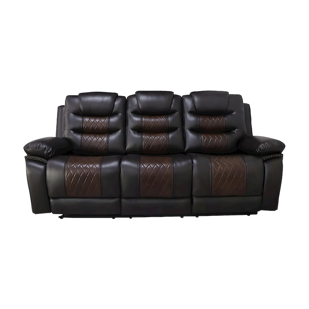 Faux Leather Power Reclining Sofa with Wooden Frame for Living Room, Brown