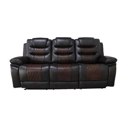 Faux Leather Power Reclining Sofa with Wooden Frame for Living Room, Brown