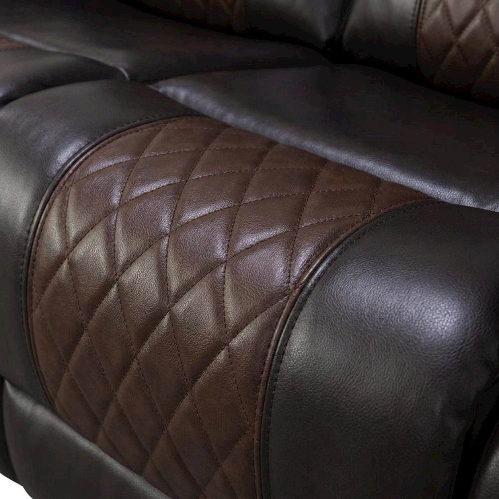 Faux Leather Power Reclining Sofa with Wooden Frame for Living Room, Brown