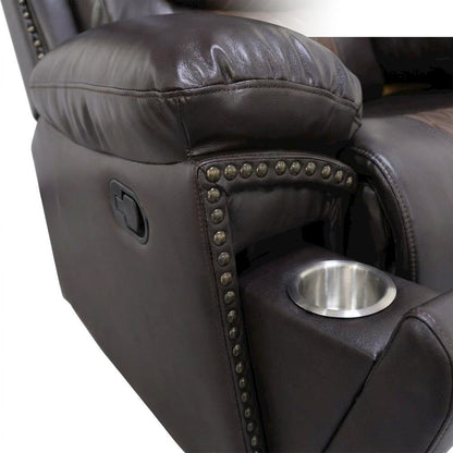 Faux Leather Power Reclining Sofa with Wooden Frame for Living Room, Brown