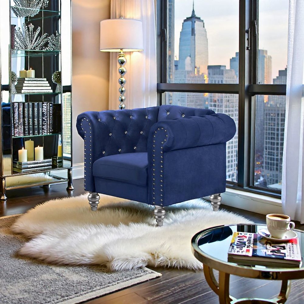 Royal Blue Velvet Comfy Chair for Bedroom and Living Room Armchair Use