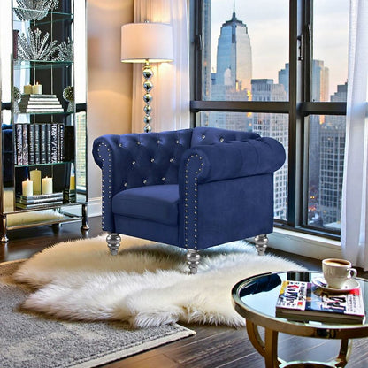Royal Blue Velvet Comfy Chair for Bedroom and Living Room Armchair Use
