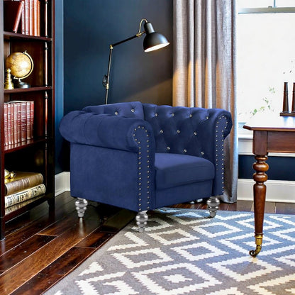 Royal Blue Velvet Comfy Chair for Bedroom and Living Room Armchair Use