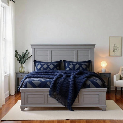 Gray California King Bed Frame, Solid Wooden Bed with Elegant Headboard