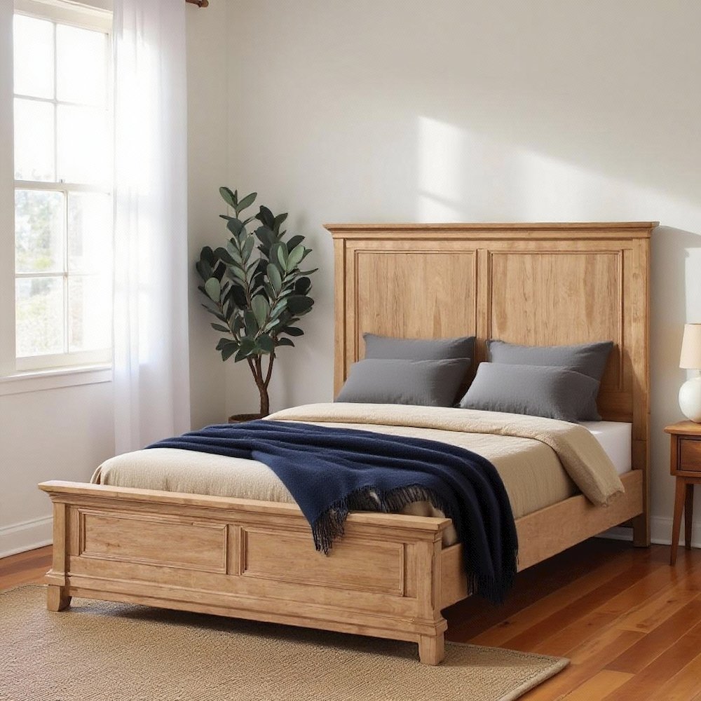 Honey Brown Farmhouse Queen Bed Frame, Rustic Wooden Bedframe with Headboard