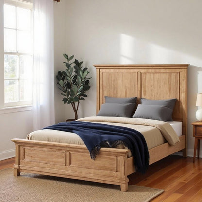 Honey Brown Farmhouse Queen Bed Frame, Rustic Wooden Bedframe with Headboard
