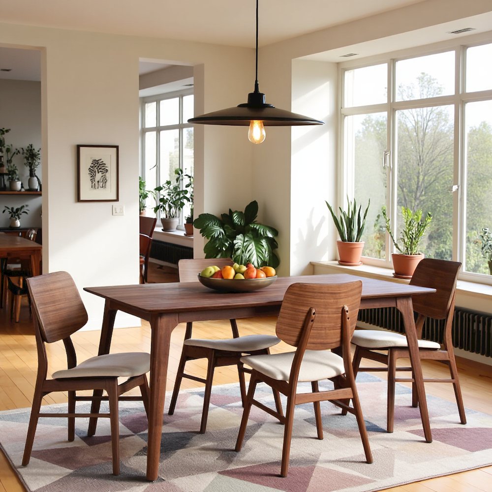 Brown Wood Rectangle 5 Piece Dining Table Set with 4 Chairs