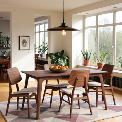 Brown Wood Rectangle 5 Piece Dining Table Set with 4 Chairs