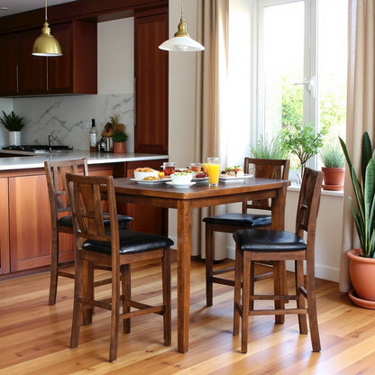 Brown Wood Counter Height 5 Piece Dining Table Set for 4 with Chairs