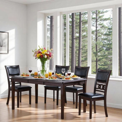 Brown Rectangular Dining Table Set for 4, Kitchen Table Chairs Set of 4