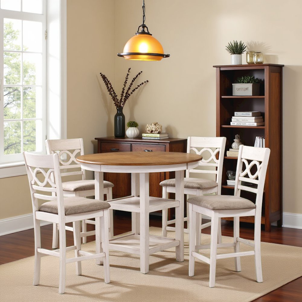 Brown Round Kitchen Table and Chairs for 4, Farmhouse 5 Piece Dining Set