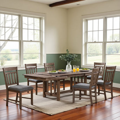Brown Solid Wood Extendable Dining Table Set for 6 with Matching Chairs