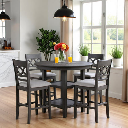 Gray Round Kitchen Table and Chairs for 4, Farmhouse 5 Piece Dining Set